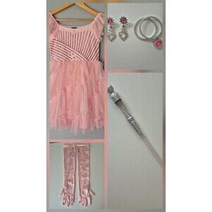 Universal Studios Wicked Glinda 6 PC Deluxe Costume Set Girls 10/12 Dress Gloves